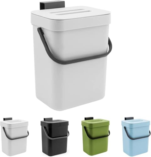 MSYU Kitchen Small Trash Can with Lid, 5L / 1.3 Gal Hanging Compost Bin Under Sink, Plastic Waste Basket Garbage Box for Kitchen Counter Bedroom Bathroom Dorm Office Camping - White