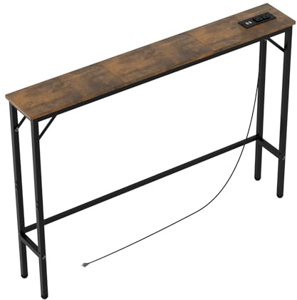 Aduanbang 5.9 Console Table with Outlet – Narrow Sofa Table, Behind Couch Table for Living Room & Hallway, 5.9 x 39.4 x 30, Metal Frame, Rustic Brown