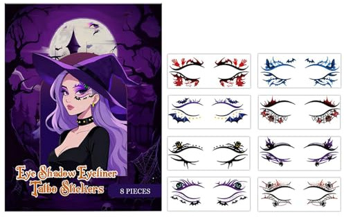 Adesivi per trucco occhi di Halloween, 8 paia di adesivi a forma di ragnatela, decalcomanie per viso di Halloween, per cosplay, feste, festival, eventi, spettacoli teatrali, trucco, personaggio