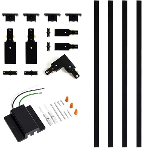 VANoopee 13FT H Track Lighting Rails with Floating Canopy Connector, Black H Type Track Lighting Kit, End Caps, Live End Feeds, I T & L Connectors, Compatible with Single Circuit H Style Track System
