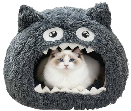 Cat Hole | Design House With Open Mouth | Washable Cushion Cats Hiding Place And Sleeping Place | For Kittens, Small Pets, Indoor, Outdoor, Home, Winters Sleeping