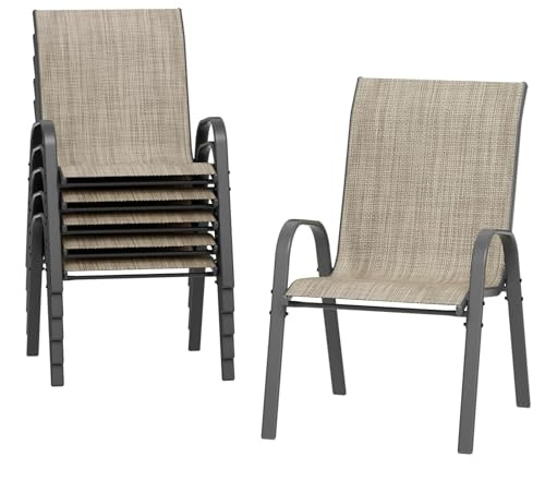 UDPATIO Set di 6 Sedie da Giardino Impilabili, 62 x 67 x 96 cm Sedie Esterno con Schienale Alto e Braccioli, Tessuto Textilene e Struttura Metallo per Esterno e Terrazze, Marrone
