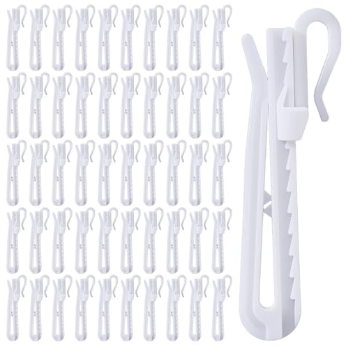 Sorcristy 50 Pcs 7cm Pinch Pleat Curtain Hooks Plastic, Adjustable Curtain Clips Drapery Pins for Window Door Shower Curtains