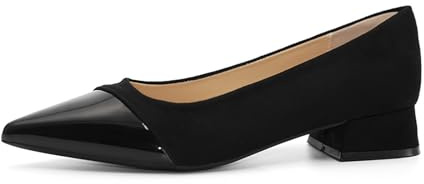 Qynthra Zapatos Oficina Tacón Bloque Bajo Punta Afilada Slip On Tacones Salón para Trabajo Vestir Negocios Parte Superior Materiales Mixtos,Negro,38 EU