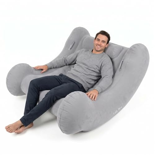 KiddyMoon Fauteuil À Bascule Gonflable À Bascule pour L'intérieur Et L'extérieur avec Poignées Et Pompe, Gris,L