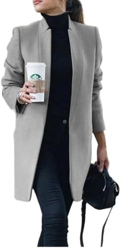Ärtkappa för kvinnor vardaglig ullblandning öppen framsida knapplös peacoat trenchcoat stativ krage blazer jacka vinter