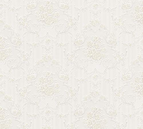 A.S. Création Carta da parati Concerto 3 con decorazioni floreali barocco, 10,05 m x 0,53 m, beige grigio bianco, Made in Germany 765772 7657-72