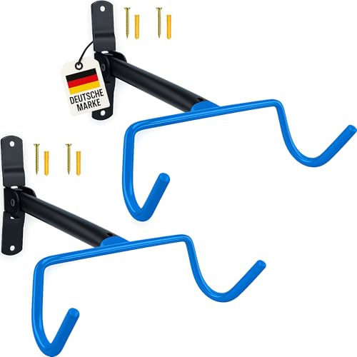 WELLGRO 2 soportes de pared para bicicleta, acero, capacidad de carga de hasta 30 kg, montaje en pared, plegable, color a elegir, color: azul