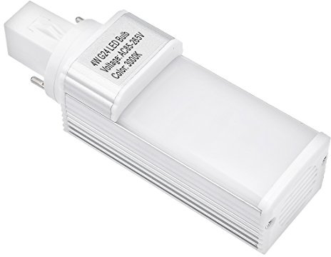 Ruilogod G24 G24D PL-C LÁMPARA PL 2P 4W LED BOMBLE GURANTE blancopuro WHITAL 3000K, reemplazo de lámpara fluorescente compacta CFL, con cubierta lechosa