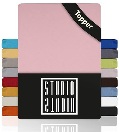 STUDIO Basic Topper Spannbettlaken 90x200cm – Jersey-Spannbetttuch aus 100 % gekämmter Baumwolle – Puder – bügelfrei, elastisch & Oeko-TEX Zertifiziert – für Topper 4–14 cm