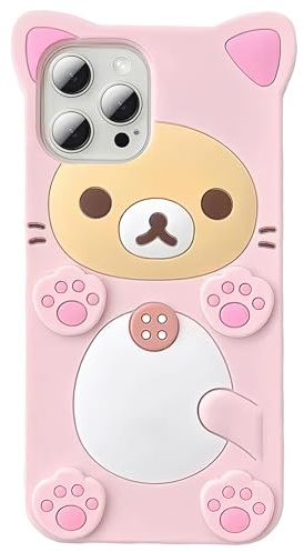 IAIYOXI 3D söt tecknad björn mobilskal för iPhone XR, trendig och snygg, rolig rosa björndesign, mjukt TPU-skyddsfodral, Kawaii-silikonskal för kvinnor, flickor och barn