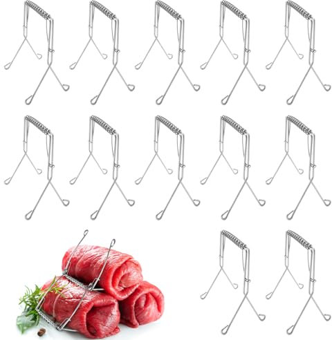 Riisoyu Rouladenklammern aus Edelstahl, 12 Stück Rouladenklammern Edelstahl Rostfrei Wiederverwendbar Alternative zu Rouladennadeln oder Rouladenspieße für Schnelle Und Unkomplizierte Herstellung