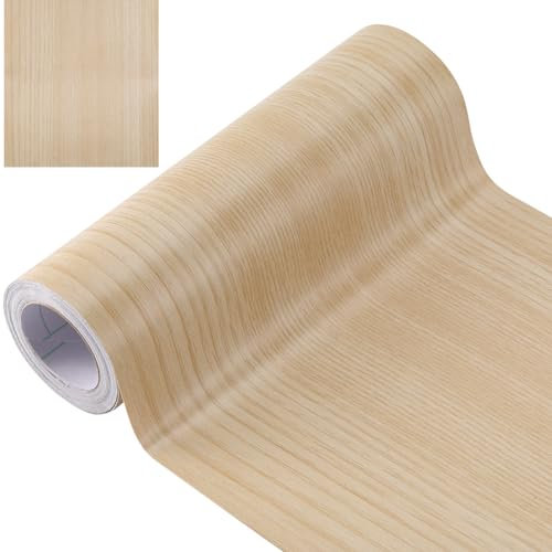 GORGECRAFT 10m * 20cm Ruban de Réparation Patch Bois Texturé Adhésif Papier Peint Bordure Autocollant Cornsilk PVC Auto-Adhésif Réaliste Grain de Bois Bande de Réparation Placage pour Coin Table Porte