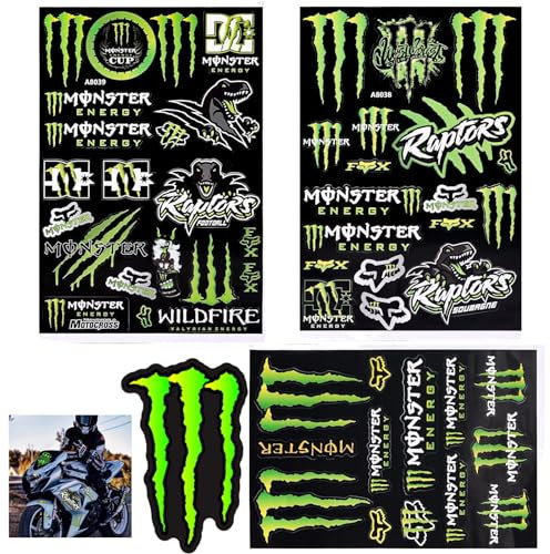 Helm Aufkleber 4 Stück Motorrad Sticker Sticker Motorrad Monster Energy Aufkleber Monster Sticker Monster Aufkleber geeignet für Motorrad Skateboard und Dirtbike Enthusiasten