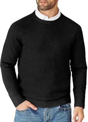 COOFANDY Jersey Hombre Suéter de Punto Acanalado Jerséis Fino para Hombre Casual Jersey Trabajo Sudadera sin Capucha Ligero Jersey de Cuello Redondo Negro L