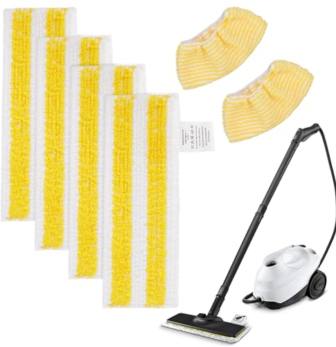 BeiLan 6 Stück Mikrofaser-Tuchset kompatibel mit Kärcher EasyFix SC 2, SC 3, SC 4, SC 5 Dampfreiniger,Ersatz Wischbezug Zubehör Set, Waschbar Wischtücher, 4 Bodentücher +2 Handdüse(Gelb)