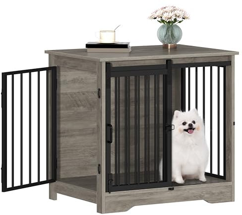 Hzuaneri Hundekäfig Möbel, 69 cm Hundebox, 2 Türen, Moderne Hundekäfig Indoor für kleine/mittlere/große Hunde, Beistelltisch, Hundebox für Zuhause 69 × 49 × 64,5 cm, Hell Elfenbein DFC84305B