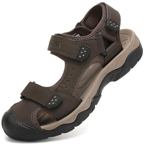 AX BOXING Sandali Uomo Estivi Traspirante Sandali Sportivi Strappo Scarpe Trekking Pelle all'aperto Spiaggia Taglia 41-45 EU(Marrone, 43 EU)