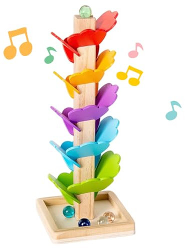 Wooden Marble Run Music Tree Montessori Ball Drop Toy, Educational Learning Ball Run Montessori Sound Tree Toy for Boys and Girls Birthday Drop