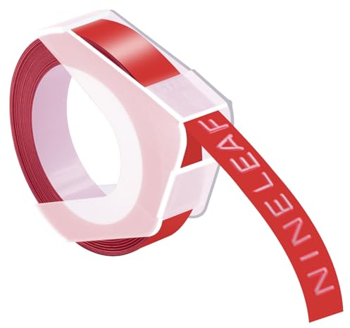 NineLeaf Embossing Label Maker Compatible with Dymo Omega Embossed Label Tape 12mm x 3m White on Red 3D Plastic Tape Self-Adhesive for Dymo Omega Junior Home Embosser Maker