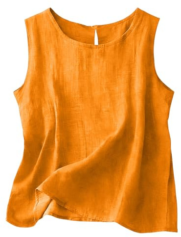 Générique Débardeur Femme Coton Lin Col Rond sans Manches Top Été Chic Basique Uni Fluide Haut Confortable Vêtement Quotidien Chemisier Plage Tunique Femmes Grande Taille Débardeurs Tee Shirt Léger
