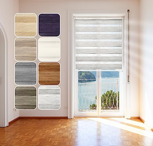 Doppelrollo Natural, Weiß, 80x150cm - Duo-Rollo Klemm Fix mit Klemmträger, Fenster-Rollo/Seitenzug-Rollo ohne Bohren, lichtdurchlässig und verdunkelnd