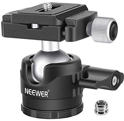 NEEWER Rotula para trípode de Perfil bajo de 28 mm, rotación panorámica de 360° con Placa de liberación rápida Tipo Arca de 1/4 y Nivel de Burbuja para trípodes, monopodos, Carga máxima: 6,6 LB/5kg