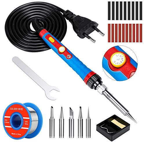 Saldatore Kit,Saldatore a Pistola per Saldatura con Interruttore ON/OFF da 60W con Testa in Ferro da 7 Pezzi,Guaina Termorestringente,Set di Penne per Saldatore Elettrico per Fai-da-te