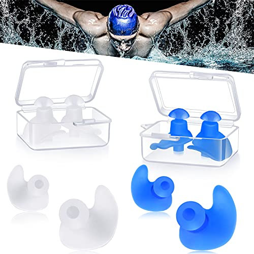 4 Paare Ohrstöpsel Schwimmen,Ohrenschutz Wasser Wasserdichte Wiederverwendbare Silikon Schwimmen Ohrstöpsel zum Schwimmen Duschen Baden Surfen Schnorcheln für Kinder Erwachsene (Weiß und Blau)
