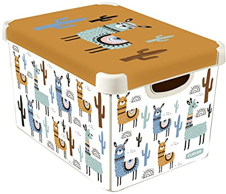 Curver Stockholm Deco Storage Box, Fade-Resistant IML Finish, Stackable & Lightweight, 22 Litres, Blue & Brown