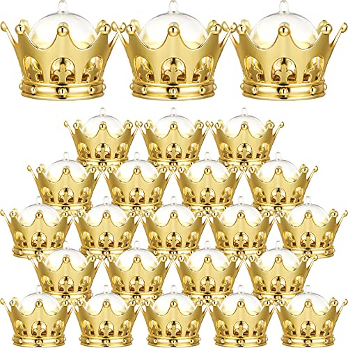 Honeydak 24 Pieces Gold Refillable Crown Candy Boxes with Dome Party Favors Decorative Candy Holder Fillable Crown Containers for Wedding Birthday Party Supplies