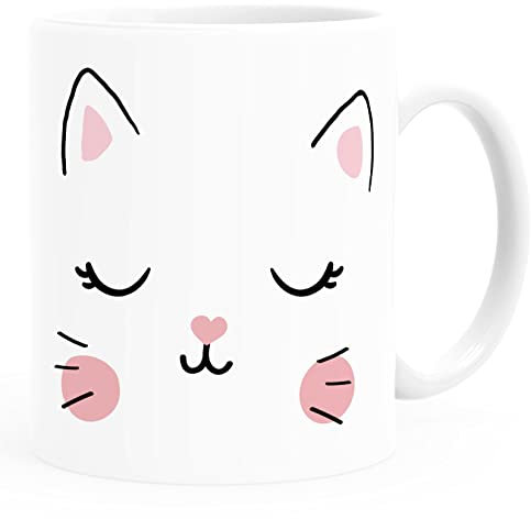 MoonWorks® Kunstofftasse Kinder Katze Katzengesicht Tiermotiv Geschenk für Mädchen Kinder weiß Kunstoff-Tasse