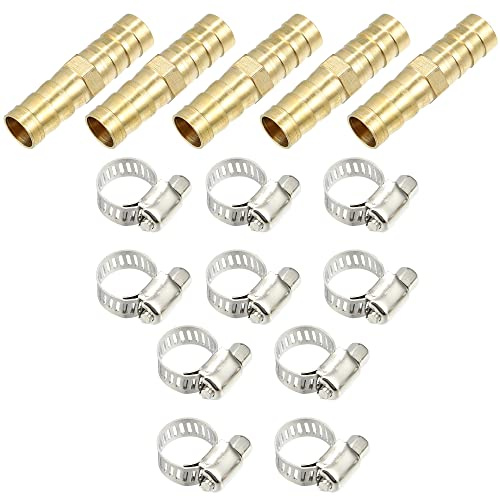 X AUTOHAUX 1 Satz Schlauchverbinder 10mm Kupfer Schlauchtüllen Verbindungsstück Schlauchverschraubung Schlauchanschluss für Joiner Luft Wasser Kraftstoffrohr mit 10 Klemmen