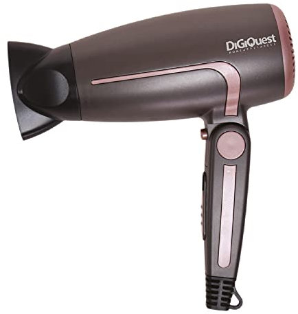 DIGIQUEST Phon da viaggio pieghevole WINDY TRAVEL, 1400-1600W, 2 velocità, Colpo di Freddo, Concentratore e Diffusore in dotazione, Occhiello di aggancio