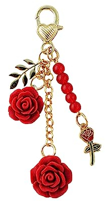 Jiujiutu Schlüsselanhänger Auto Frauen Blume Personalisiert Karabinerhaken Mini Schultasche Anhänger (Red)