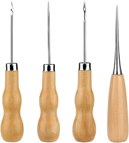ZKSXOA Punteruolo con manico in legno, 4 pezzi, a forma di zucca, punteruolo da sarto con manico in legno, punteruolo da cucito, punteruolo da cucito fai da te, strumento per cucire a mano