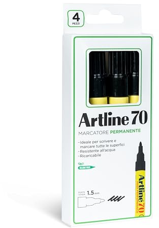 Osama Artline - Permanentmarker Schwarz und andere Farben, mittlere Rundspitze, Packung mit 4 Permanentmarkern auf jeder Oberfläche, permanenter Textilmarker, wasserfest, nachfüllbar Xylenfrei