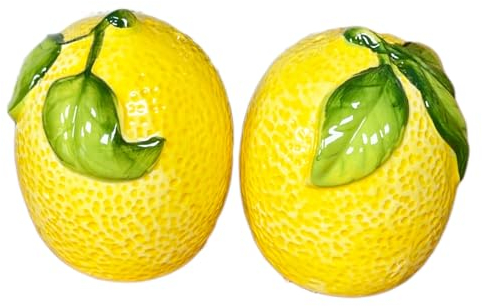 Lemon Salt and Pepper Pots Yellow Ceramic Kitchen Colourful Fruit Cruet Shakers