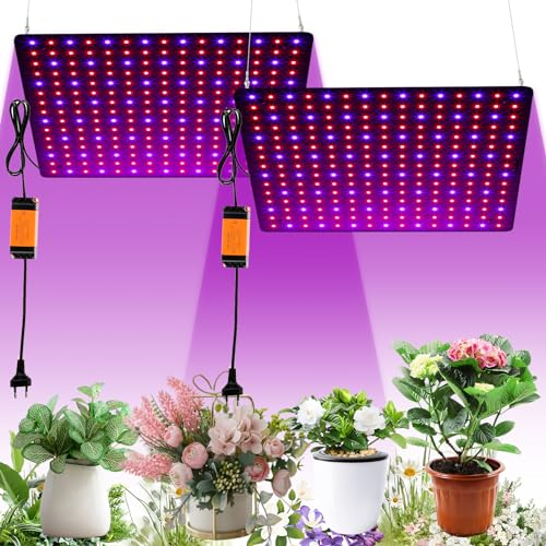 Fyeme Grow Light 225 LEDs Pflanzenlampe Pflanzenlampe Led Vollspektrum Wachstumslampen mit 4 Haken für Pflanzen Gemüse Blume (2 Stück Rot und Blau)