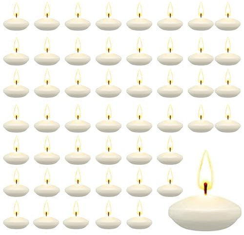 Bougie Flottante, 50 Pièces Bougies Flottantes Inodore, Créer une Atmosphère Bougie Flottante Blanche Utilisé pour les Mariages, Les Piscines, Les Spas, Les Baignoires, Les Dîners de la Saint-Valentin