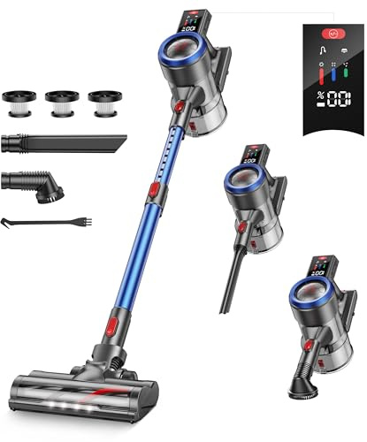 BuTure VAC Aspirateur sans Fil 450 W/38000 Pa, Charge Murale, 55 Min, Puissant Balayage électrique sans Fil avec écran Tactile Intelligent et Anti-Vent, 1,5 L pour sols, Tapis, Animaux