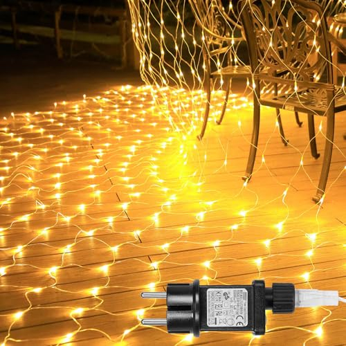 Laybasic Lichternetz Außen 3x2m, 200 LEDs Lichterkette Netz Weihnachtsbeleuchtung, Anschließbar, IP44 Wasserdicht, mit Timer 8 Leuchtmodi, für Garten Büsche Innen Balkon Deko, Warmweiß