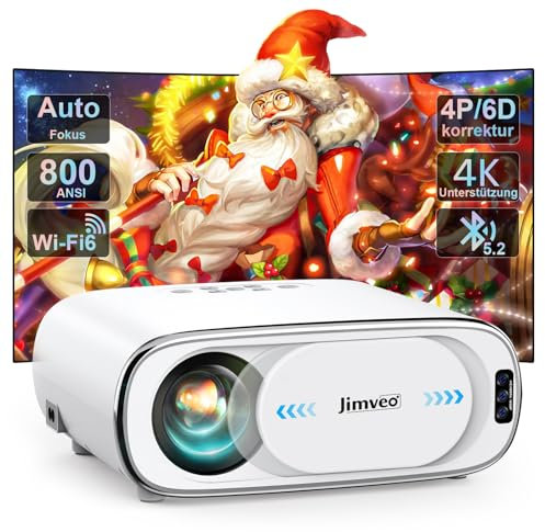 Beamer 4K【Auto-Fokus/6D Keystone/Objektivschutz】 850 ANSI/4K-Unterstützung Full HD Projektor, Jimveo WiFi6 Bluetooth 5.2 Video Beamer mit 50% Zoom für Heimkino & Outdoor