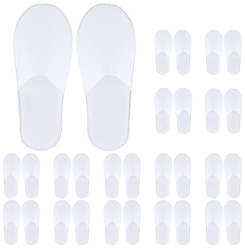 Fegat 15 Pairs Disposable Slippers Women Men, Non-woven Fabrics Hotel Slipper with Closed Toe, Multipack Anti-slip Spa Slippers Unisex for Guest Party Travel Home (27x10.5cm, White)