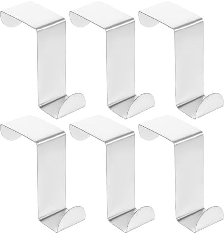 Ptwola 6 Stück Türhaken zum Einhängen Universell Edelstahl Türhänger Kleiderhaken Tür 2-seitig Verwendbar Türgarderobe für Tür, Schrank, Kleiderschrank (Silver)