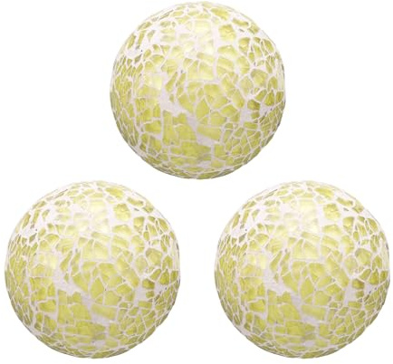 QUARKZMAN 3 Piezas de Bolas de Vidrio Decorativas de 2.36 Pulgadas, Esferas de Vidrio Mosaico para Centros de Mesa, Cuencos, Jarrones, Mesa de Comedor, Fiesta, Color Amarillo Claro