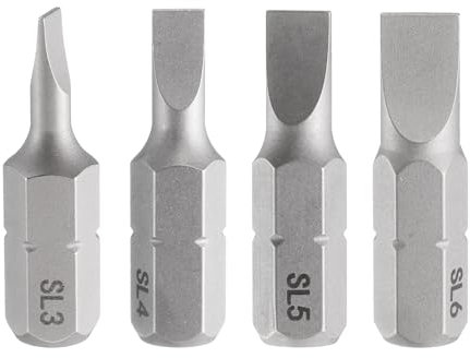 QUARKZMAN 4 Pcs Punta de Destornillador Ranurado Sl3/Sl4/Sl5/Sl6 con Vástago Hexagonal de 1/4 de 25 Mm/1 Longitud, Punta Plana Magnética de Acero S2 de Impacto Eléctrico de Potencia