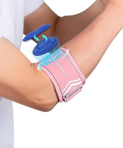 CURECARE Ellenbogenbandage Tennisarm Bandage mit 2 Kompressionspolster, Leichte Ellenbogen Bandagen Damen, Bandage Ellenbogen bei Epicondylitis, Tennisarm Manschette für Rechts und Links, Rosa