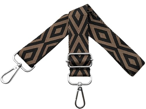 Correa para Bolsos de Mujer Bandolera Correa de Hombro Ajustable con Mosquetón Plateado 3.8cm Anchura, Reemplazo Correa Bolso Crossbody, Negro/Marrón, V17