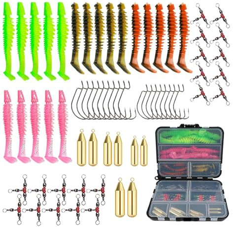 Juego de Cebo de, 68 Accesorios – con Caja de Almacenamiento, Resistente a la abrasión, Accesorios portátiles para Exteriores para excursiones Cortas y largas, río, mar, Agua Dulce, Agua Salada